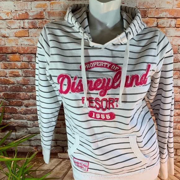 Disney Tops - Disney Resort Striped Gray and White Medium Hoodie